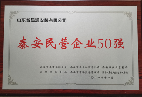 公司蟬聯(lián)泰安“民營企業(yè)50強”